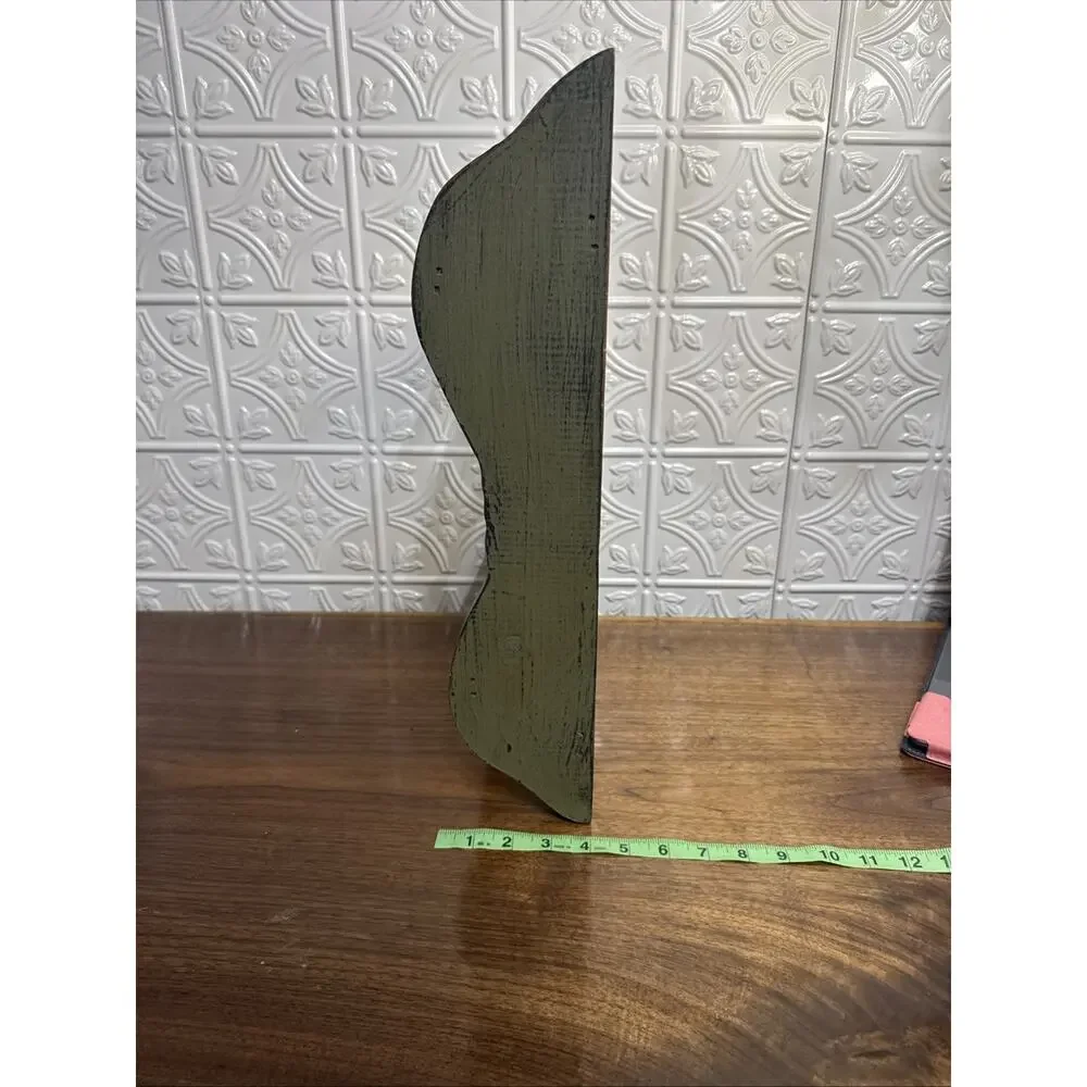 Arts Crafts Scroll Side 2-Tier Wood Wall Rack Shelf Linen/Towel Distressed Green